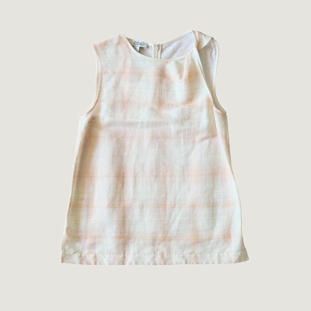 COS Checked Twisted-Shoulder Top Apricot Grid Sleeveless Blouse Size 4 New NWT